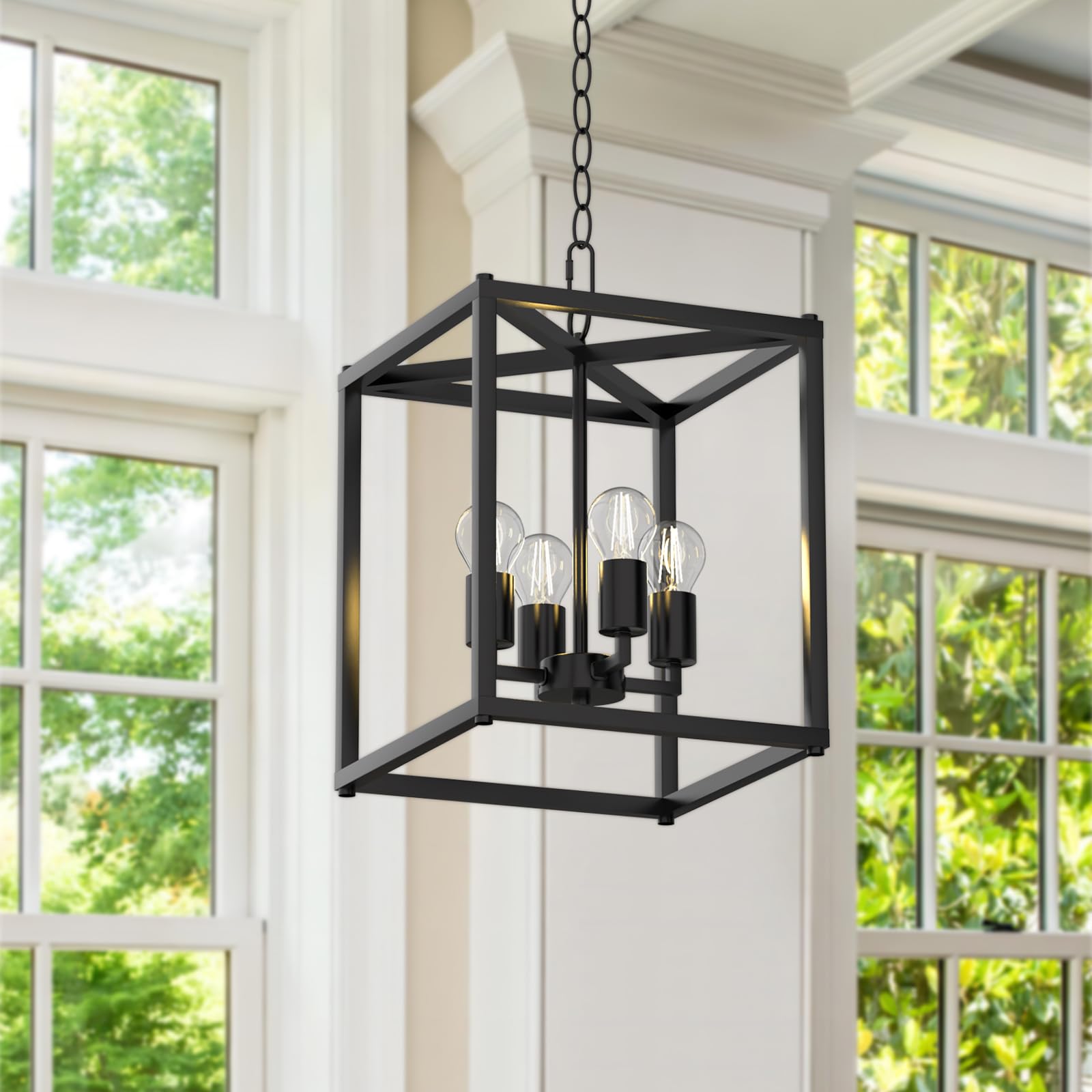 Kalium 4-Light Chandelier, Black Modern Ceiling Chandelier Light